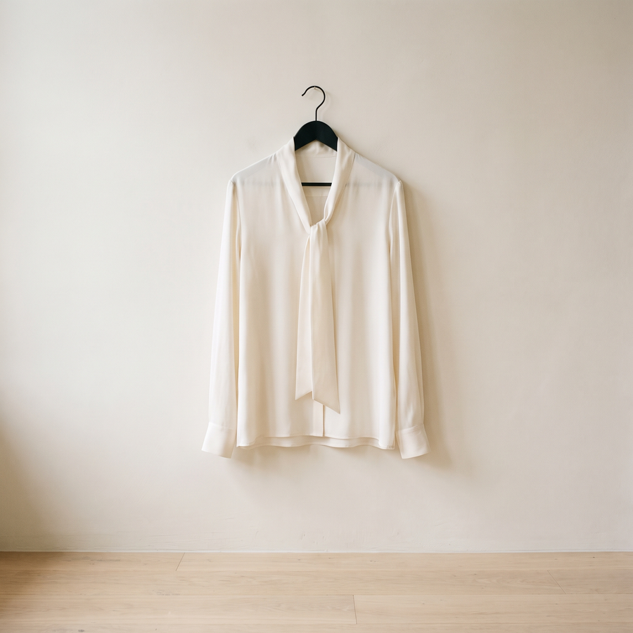 Tops collection - ivory silk tie-neck blouse