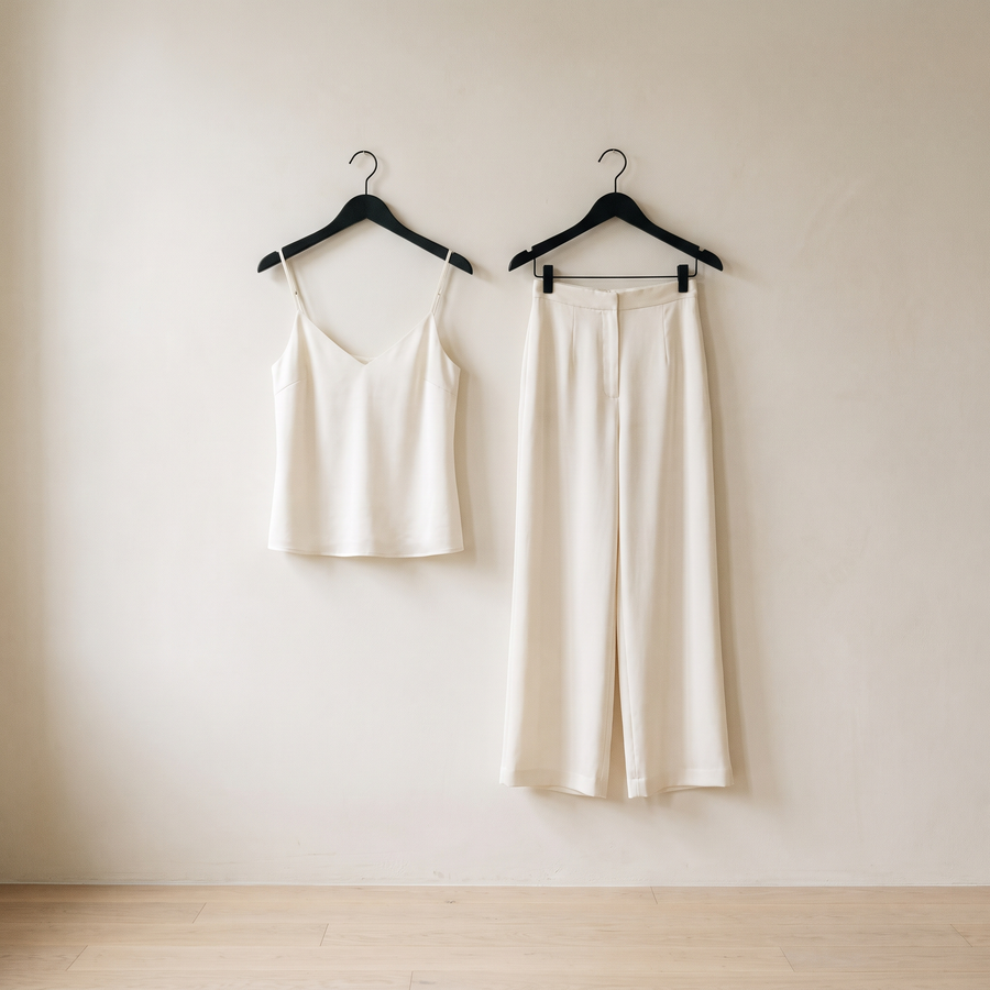Sets collection - ivory silk cami and wide-leg trouser co-ord