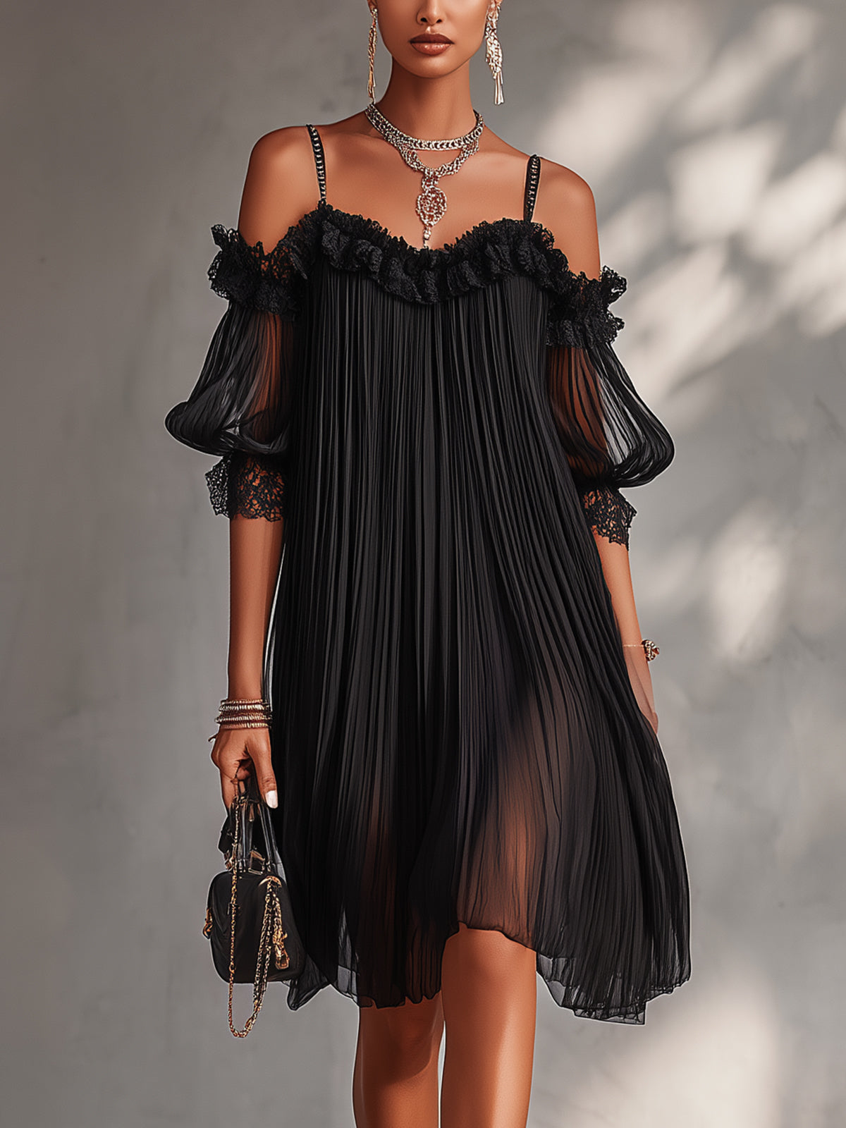 Vittoria | Off-Shoulder Mini Dress with Lace Trim