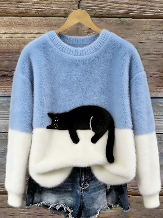 Bonnie™ — Cat Print Oversized Sweater