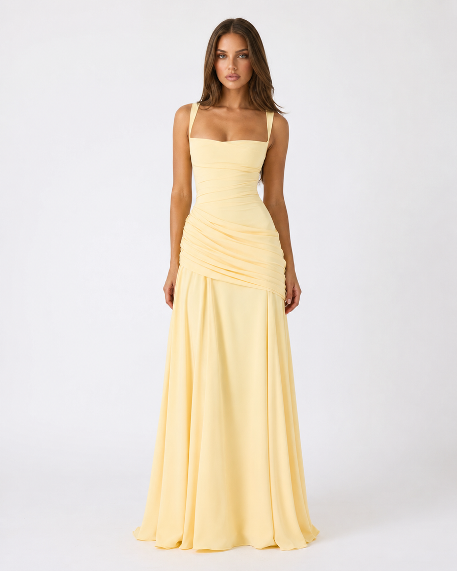 Enie | Draped Square-Neck Maxi Dress