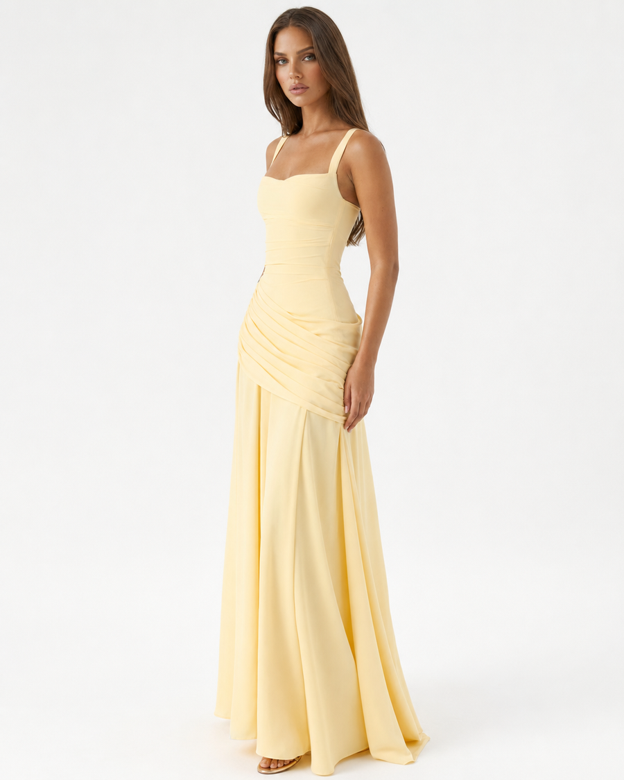 Enie | Draped Square-Neck Maxi Dress
