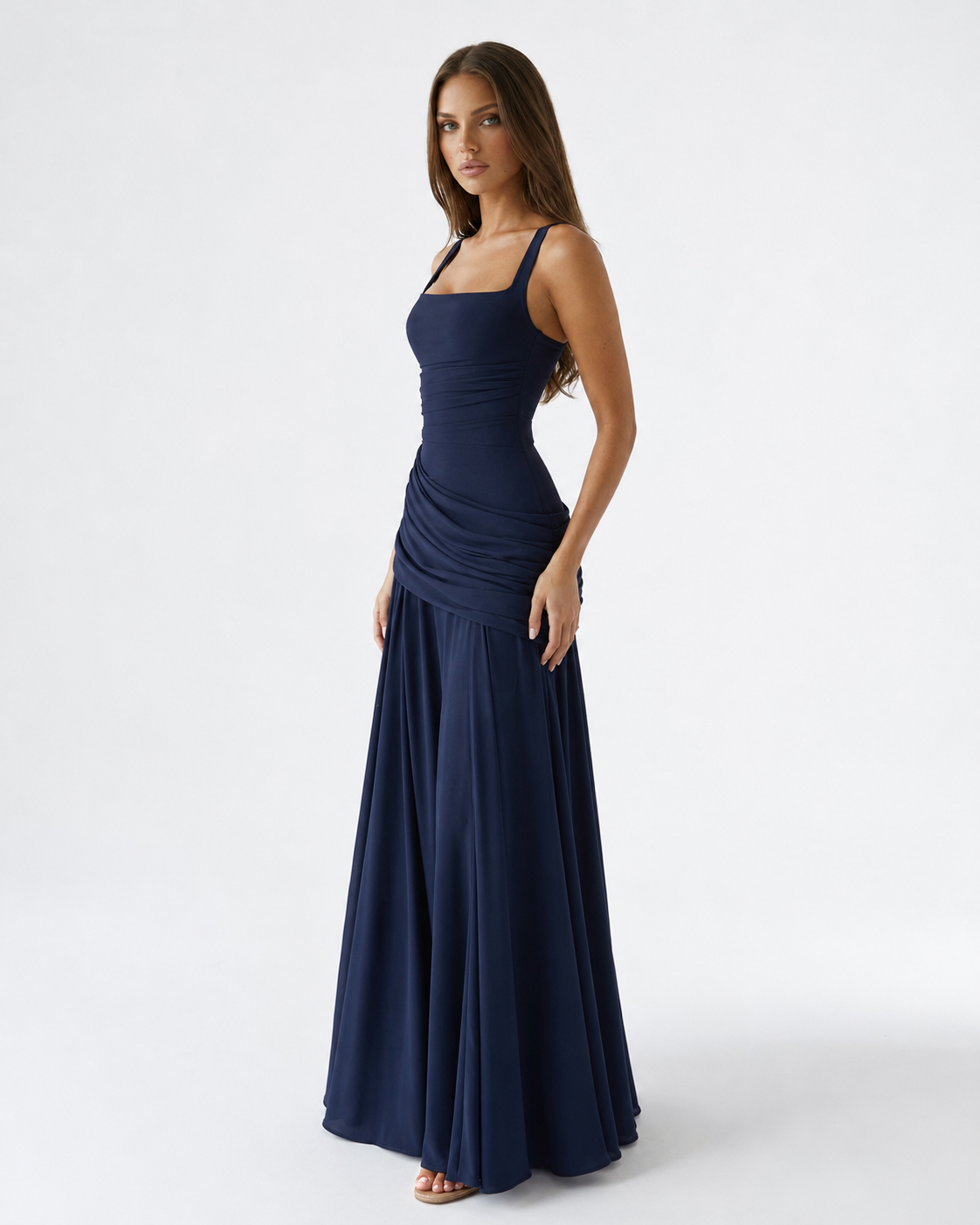 Enie | Draped Square-Neck Maxi Dress