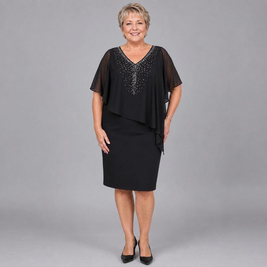Camille | Rhinestone Chiffon V-Neck Dress