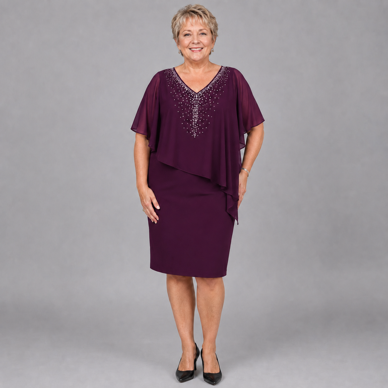 Camille | Rhinestone Chiffon V-Neck Dress