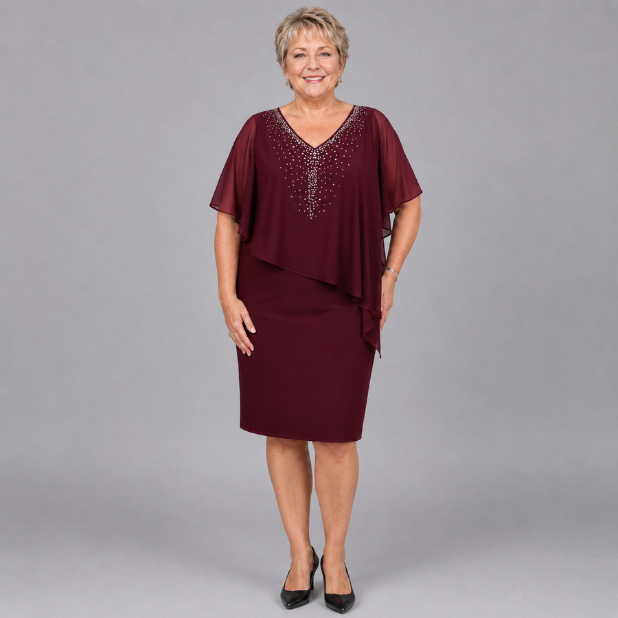 Camille | Rhinestone Chiffon V-Neck Dress