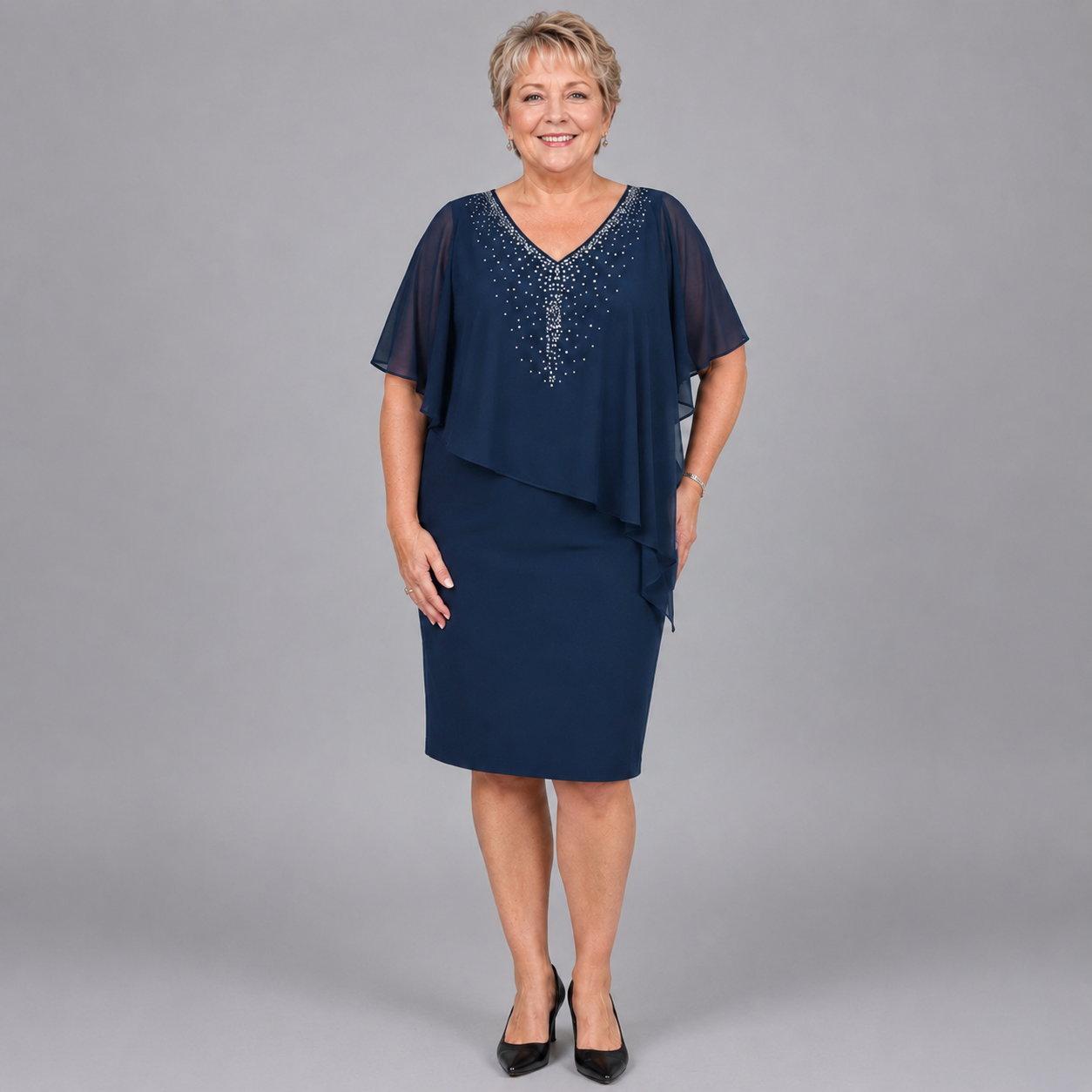 Camille | Rhinestone Chiffon V-Neck Dress