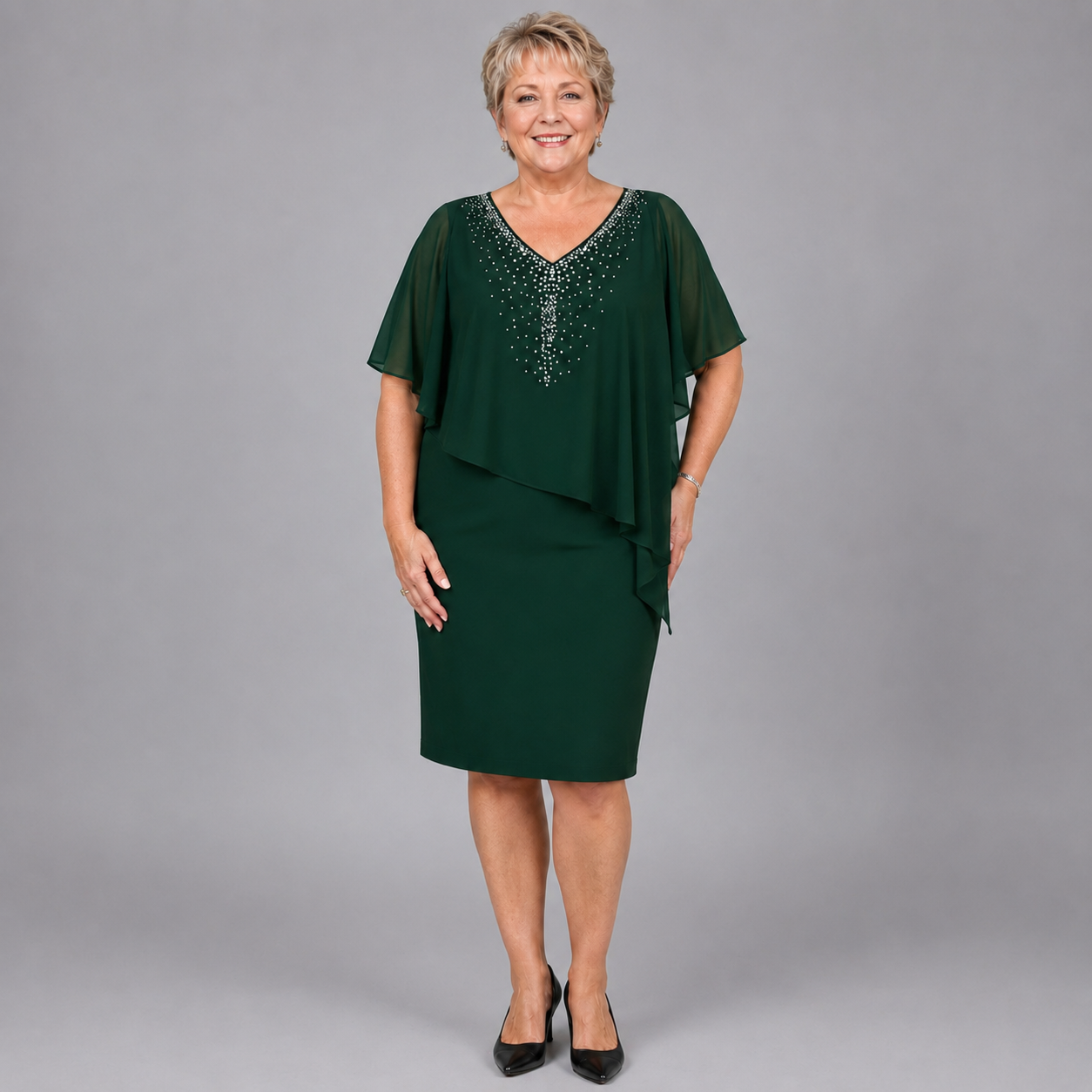 Camille | Rhinestone Chiffon V-Neck Dress