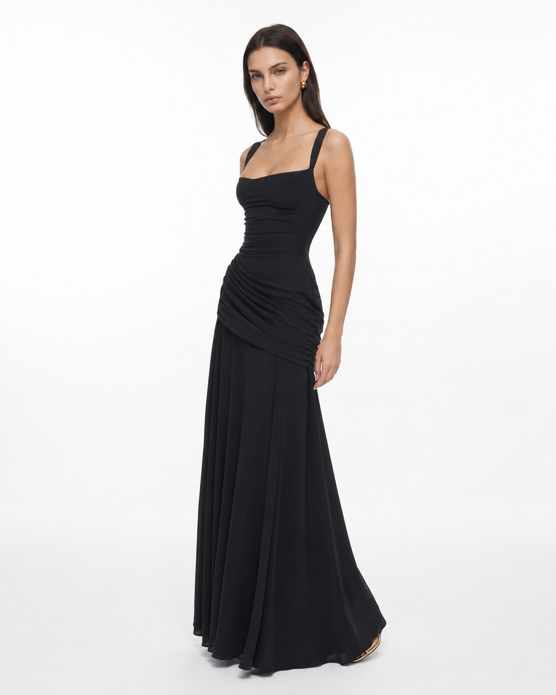 Enie | Draped Square-Neck Maxi Dress