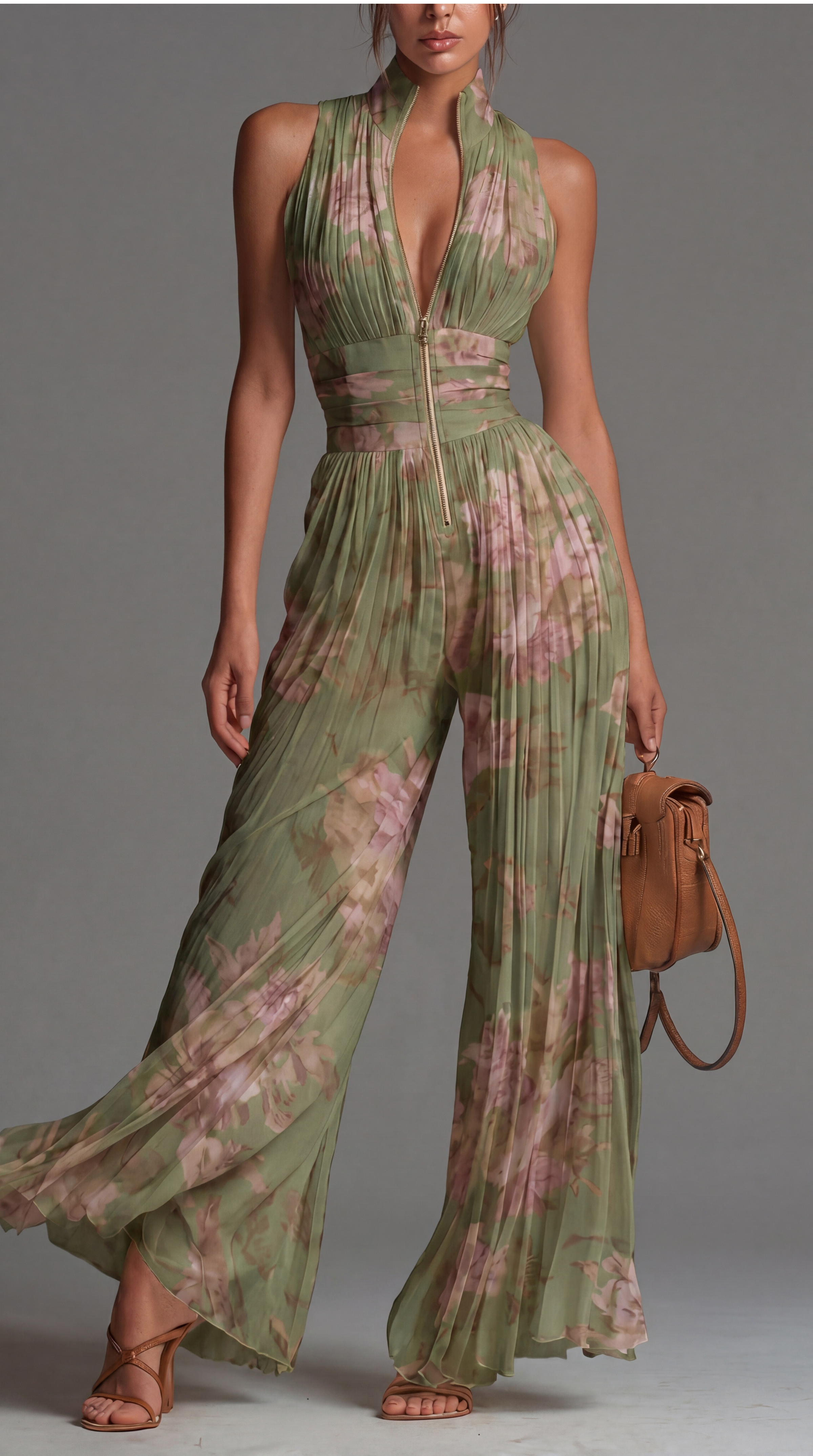 Hannah | Pleated Floral Chiffon Jumpsuit