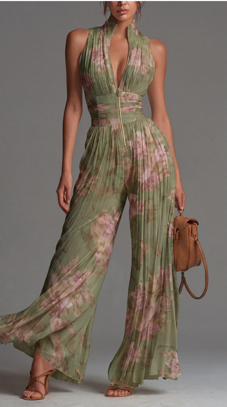 Hannah | Pleated Floral Chiffon Jumpsuit