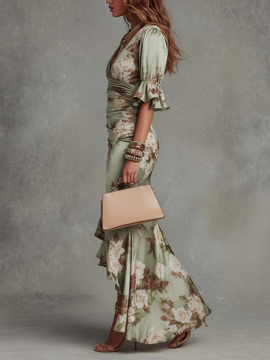Octavia | Satin Bell-Sleeve Dress