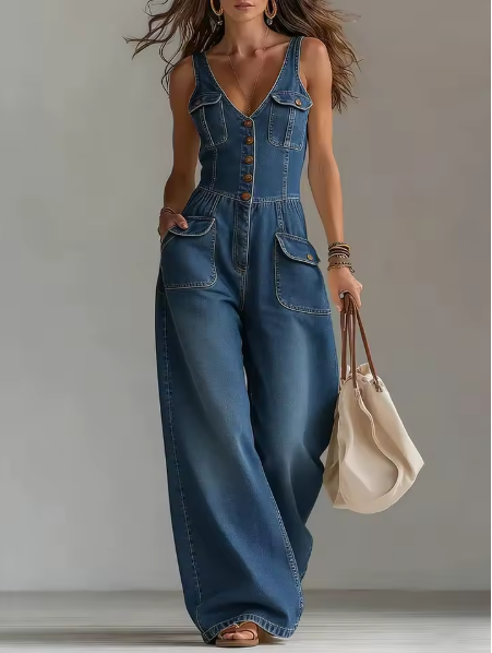Phoebe | Button-Front Denim Jumpsuit