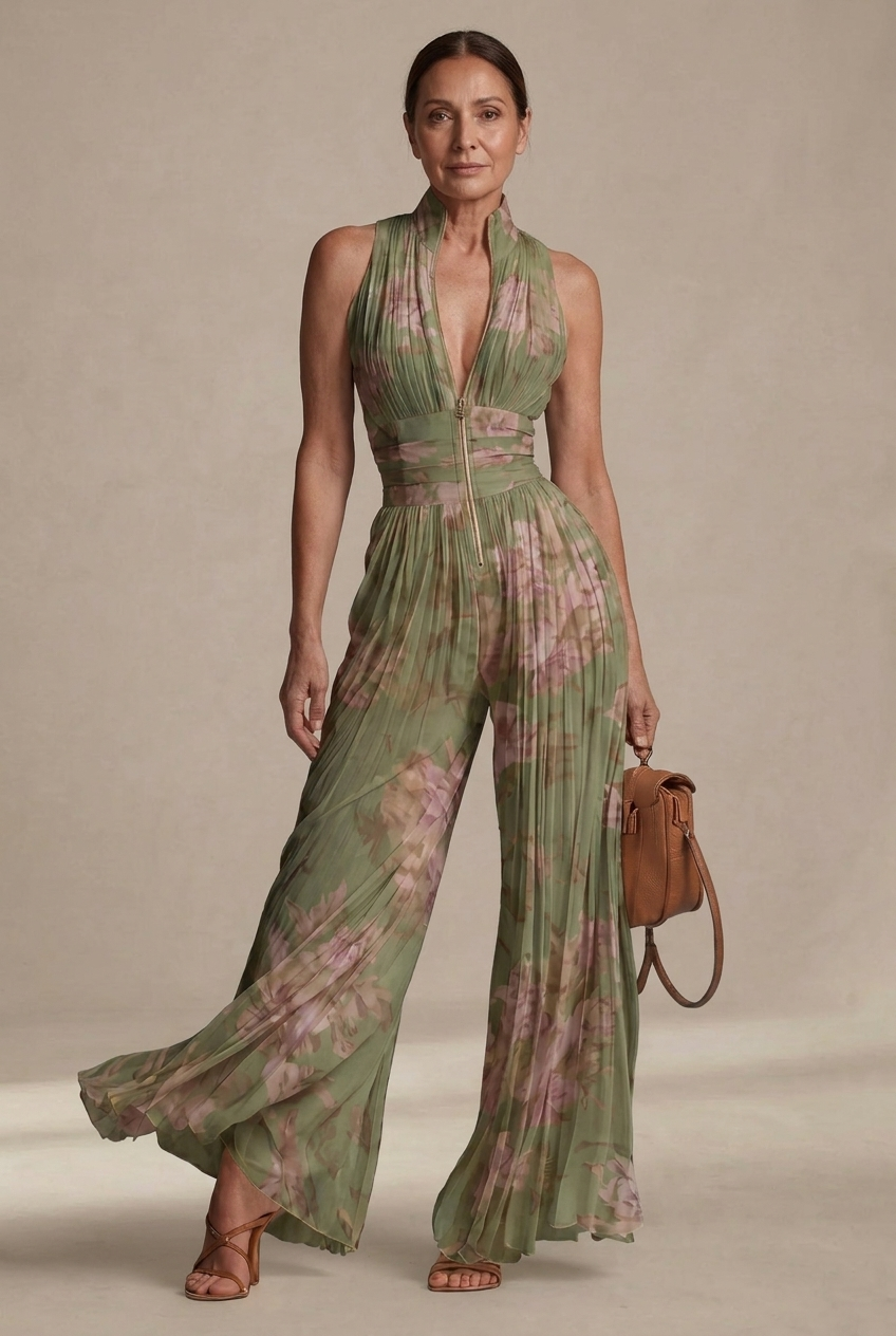 Hannah | Pleated Floral Chiffon Jumpsuit